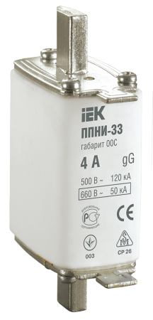 Плавкая вставка предохранителя ППНИ-33, габарит 00С, 4А IEK