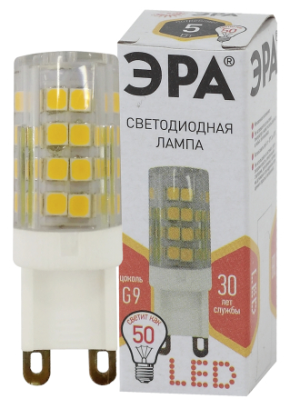 Лампы СВЕТОДИОДНЫЕ СТАНДАРТ LED JCD-5W-CER-827-G9  ЭРА (диод, капсула, 5Вт, тепл, G9)