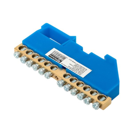 Шина "0" N (6х9мм) 12 отверстий латунь синий изолятор на DIN-рейку розничный стикер EKF PROxima