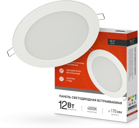 Панель светодиодная круглая RLP-eco 12Вт 230В 4000К 840Лм 170/145мм белая IP40 IN HOME